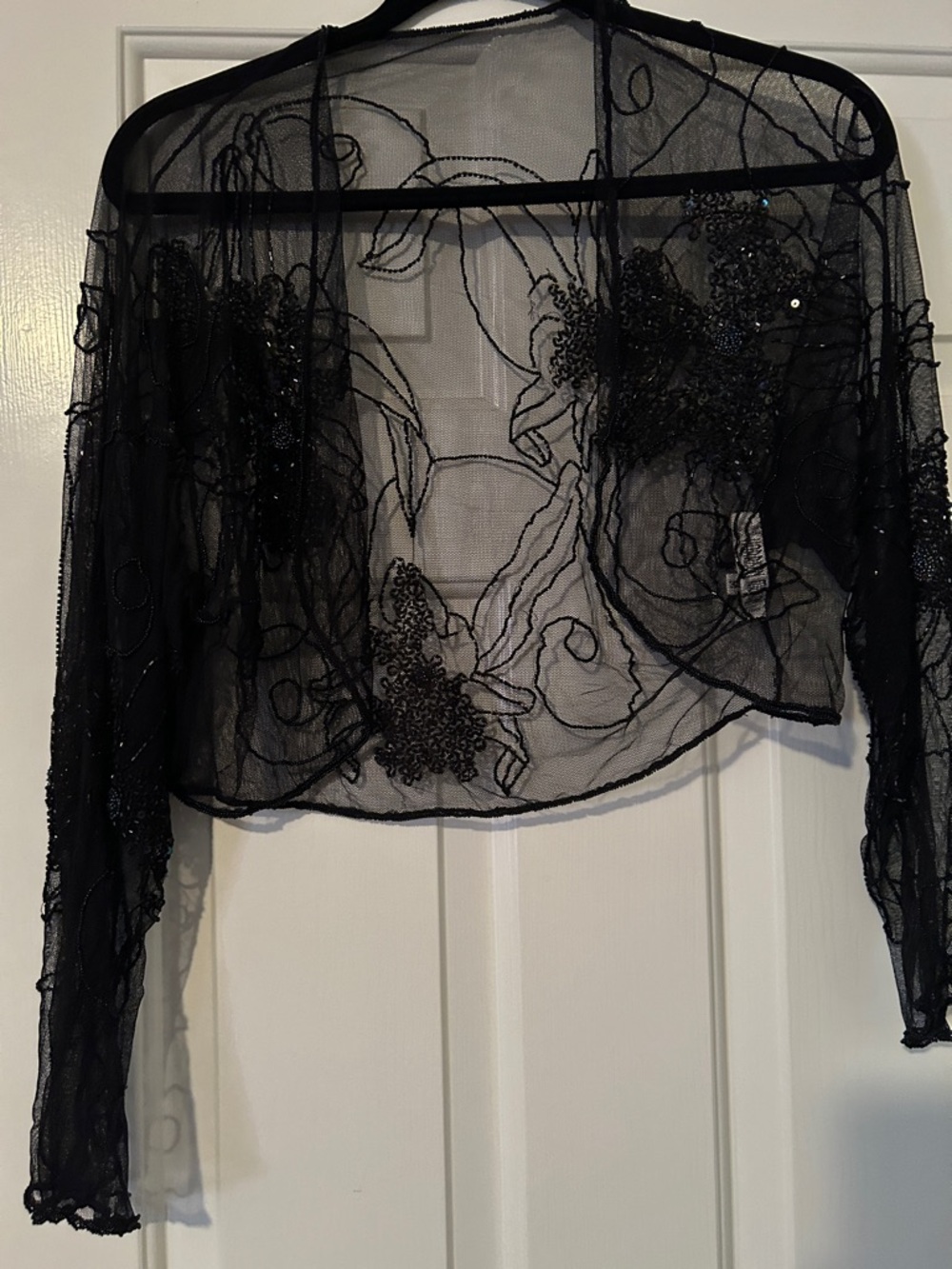 Black Embellished Mesh Capelet Jacket - Unbranded